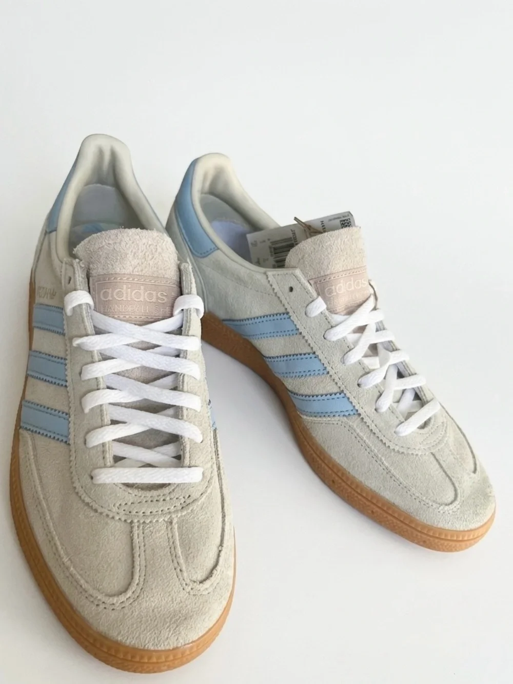 adidas Handball Spezial Sneakers in Light Blue and Cream Suede